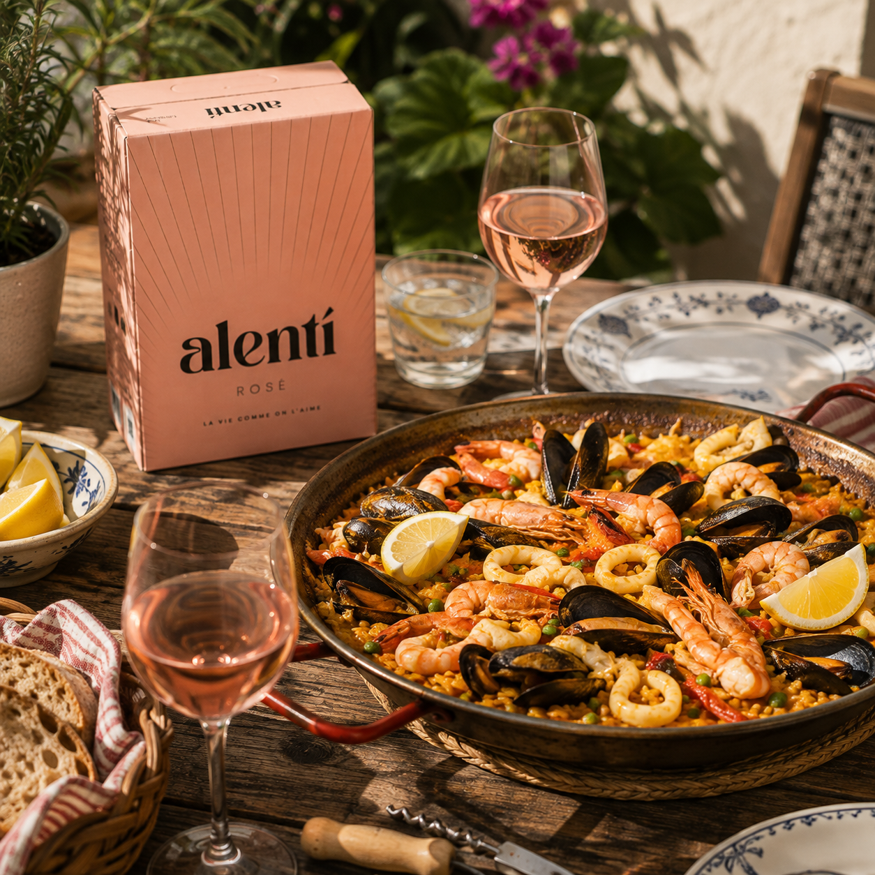 Paella aux fruits de mer : la générosité du plat, la fraîcheur du rosé Alentí